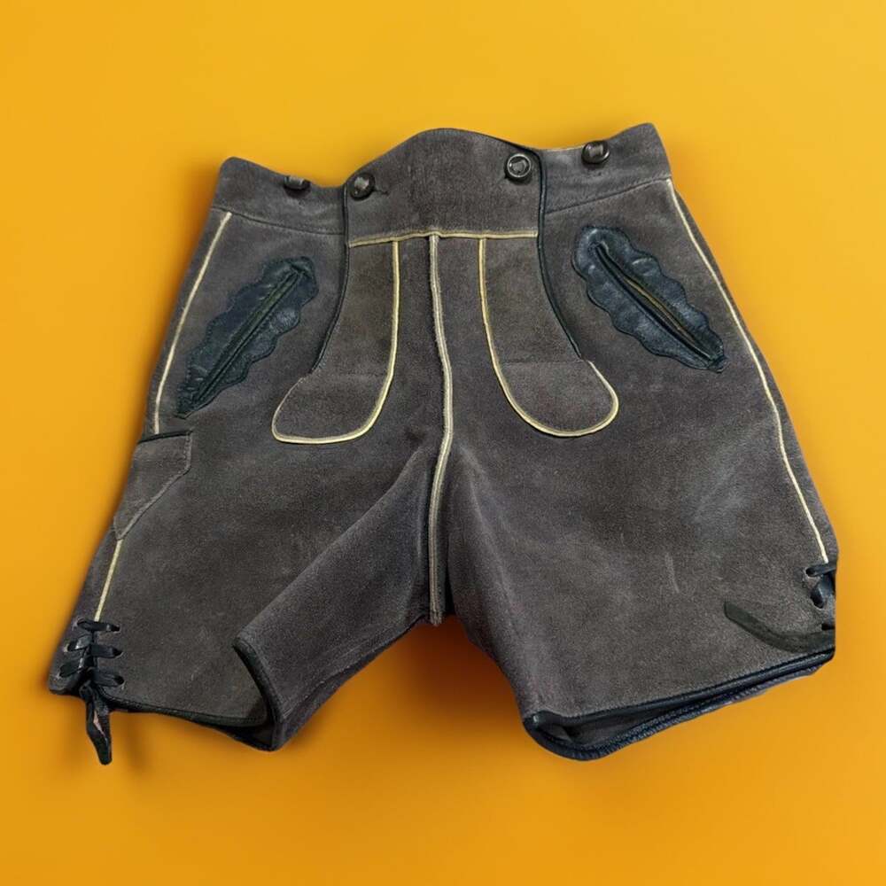 Vintage German Lederhosen Suede Leather Trachten Shorts Oktoberfest 22”W/4”L